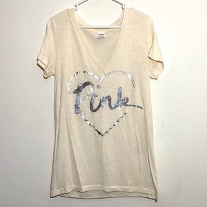 Victoria’s Secret PINK Sequin Heart V-Neck Tee